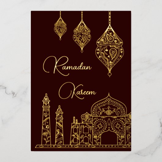 イスラームエレガント装飾モスクランタンラマダン 箔シーズンカード (正面)