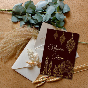 イスラームエレガント装飾モスクランタンラマダン 箔シーズンカード