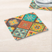 イスラームカラフル・インスパイアパッチワーク・タイル。 スクエアペーパーコースター (アングル)