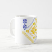 イスラームモダンモザイクの黄色と青のタイルパターン コーヒーマグカップ (正面左)