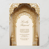 イスラーム王室のアーチクリームムスリム結婚ズ金ゴールド 箔招待状 (裏面)