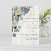 イスラーム素朴ビスミラ木材フローラ結婚金ゴールド 招待状 (スタンド正面)