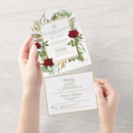 イスラーム結婚のNIKAH WALLIMAHの花がすべて1つ オールインワン招待状