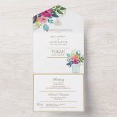 イスラーム結婚のNIKAH WALLIMAH金ゴールドフローラ オールインワン招待状 (内側)