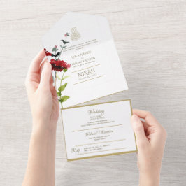 イスラーム結婚のNIKAH WALLIMAH金ゴールドフローラ オールインワン招待状