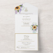 イスラーム結婚のNIKAH WALLIMAH金ゴールドフローラ オールインワン招待状 (内側)