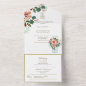 イスラーム結婚のNIKAH WALLIMAH金ゴールドフローラ オールインワン招待状 (内側)