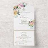 イスラーム結婚のNIKAH WALLIMAH金ゴールドフローラ オールインワン招待状 (内側)