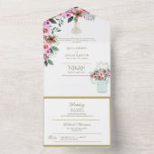 イスラーム結婚のNIKAH WALLIMAH金ゴールドフローラ オールインワン招待状 (内側)