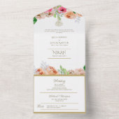 イスラーム結婚のNIKAH WALLIMAH金ゴールドフローラ オールインワン招待状 (内側)