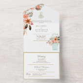 イスラーム結婚のNIKAH WALLIMAH金ゴールドフローラ オールインワン招待状 (内側)