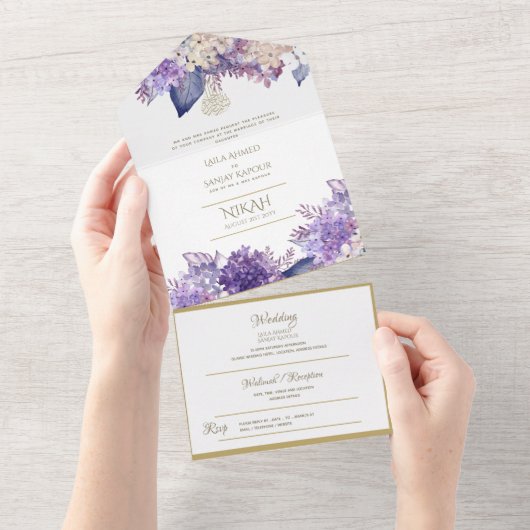 イスラーム結婚のNIKAH WALLIMAH金ゴールドフローラ オールインワン招待状 (貼ってはがせる)