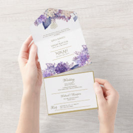 イスラーム結婚のNIKAH WALLIMAH金ゴールドフローラ オールインワン招待状