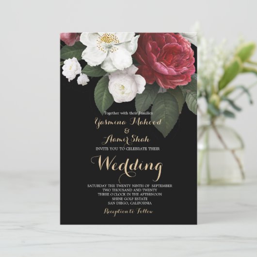 イスラーム結婚ズビスミラエレガントブルゴーニュバラ 招待状 (スタンド正面)