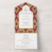 イスラーム結婚ズNIKAH WALLIMAH金ゴールドレッド華美すべて オールインワン招待状 (内側)