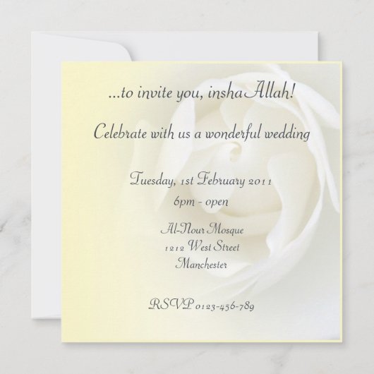 イスラーム黄色の結婚白いバラの婚約 招待状 (裏面)