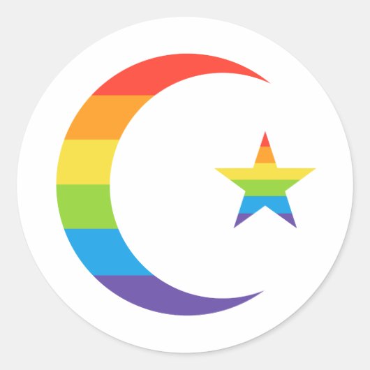 イスラーム・クレセント&スタームスリムLGBTQゲイプライド国旗 ラウンドシール (正面)