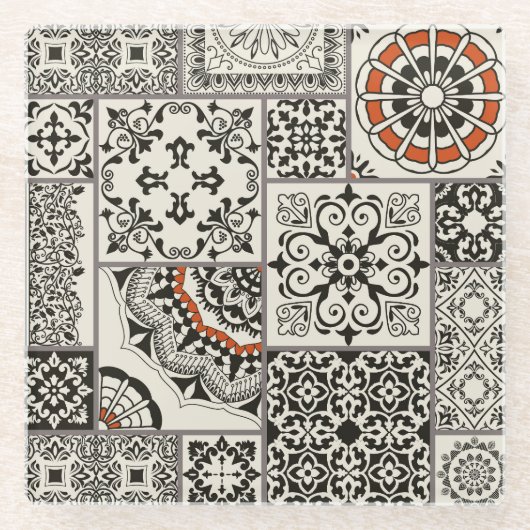 イスラームMajolicaタイルパッチワーク ガラスコースター (正面)