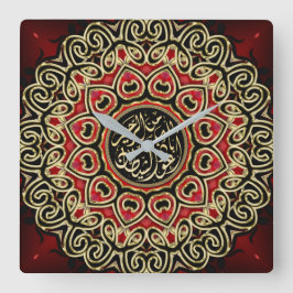 イスラ賛美ムの赤金ゴールドブラックの装飾愛 スクエア壁時計