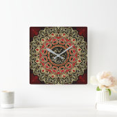 イスラ賛美ムの赤金ゴールドブラックの装飾愛 スクエア壁時計 (ホーム)