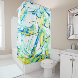 イスリップまたは滑ることンクno、イメージ（黄色、シアン、青の染み） シャワーカーテン