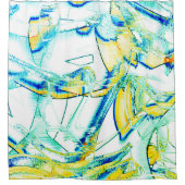 イスリップまたは滑ることンクno、イメージ（黄色、シアン、青の染み） シャワーカーテン (正面)