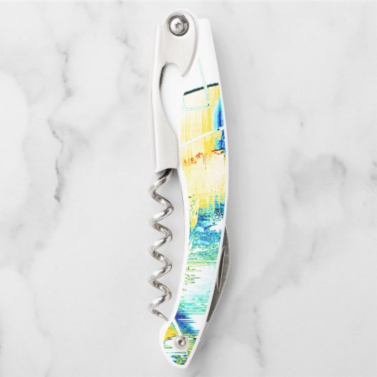 イスリップまたは滑ることンクno、黄色、シアンの青い斑点のある画像 ソムリエナイフ (正面)