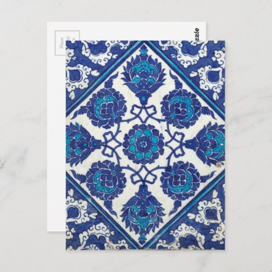イズニクフローラエスニック部族トルコ風モザイク陶器 ポストカード (正面/裏面)
