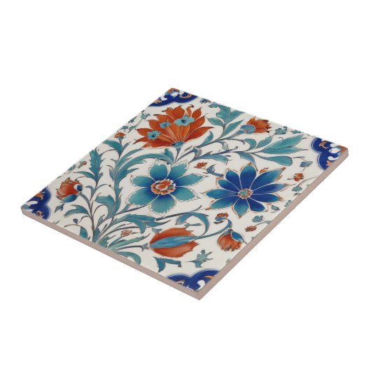 イズニクフローラオットマン青と赤の花 タイル (側面)