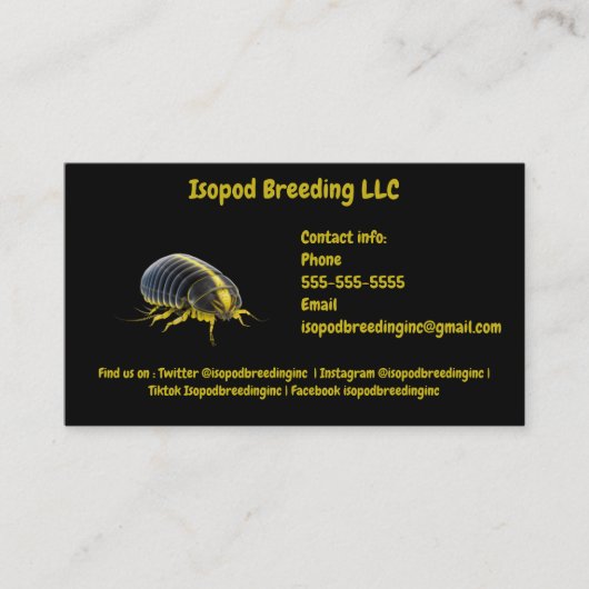 イソカスタマイズプッド動物の黒と黄色 名刺 (正面)