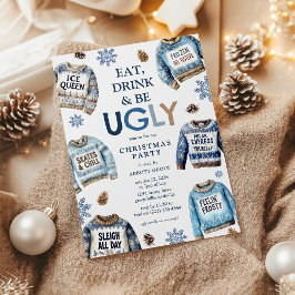 イタズラ好きなクリスマスパーティー!「Eat, Drink & Be Ugly!」醜いセーターのクリ 招待状