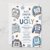 イタズラ好きなクリスマスパーティー!「Eat, Drink & Be Ugly!」醜いセーターのクリ 招待状 (正面)