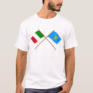イタリアおよびフリウリ＝ヴェネツィア・ジュリア州交差させた旗 Tシャツ