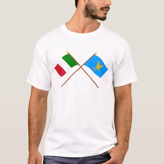 イタリアおよびフリウリ＝ヴェネツィア・ジュリア州交差させた旗 Tシャツ (正面)