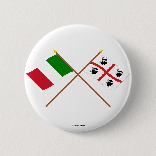 イタリアおよびSardegnaによって交差させる旗 缶バッジ (正面)