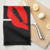 イタリアからのグリーティングレッドリップスティックラブキス キッチンタオル (四つ折り)