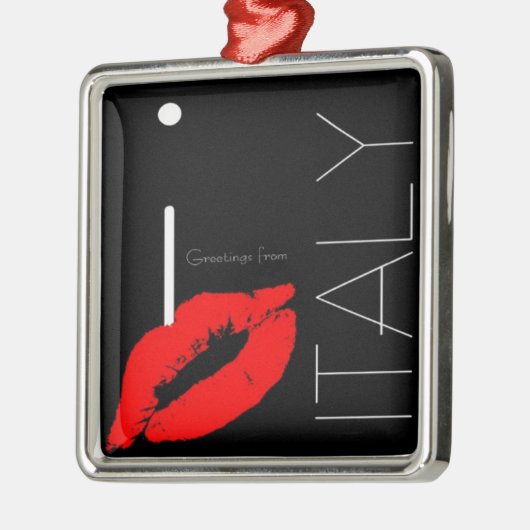 イタリアからのグリーティングレッドリップスティックラブキス メタルオーナメント (左)
