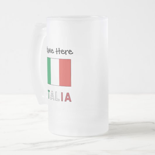イタリアとイタリアの旗にあなたの名前 フロストグラスビールジョッキ (正面左)