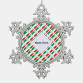 イタリアとイタリアン国旗のタイルパーソナライズされた表示 スノーフレークピューターオーナメント (正面)