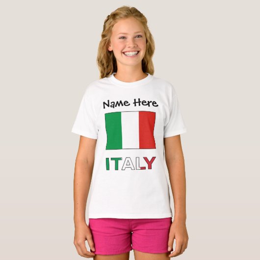 イタリアとイタリアン国旗の緑のパーソナライズ少女 Tシャツ (正面フル)