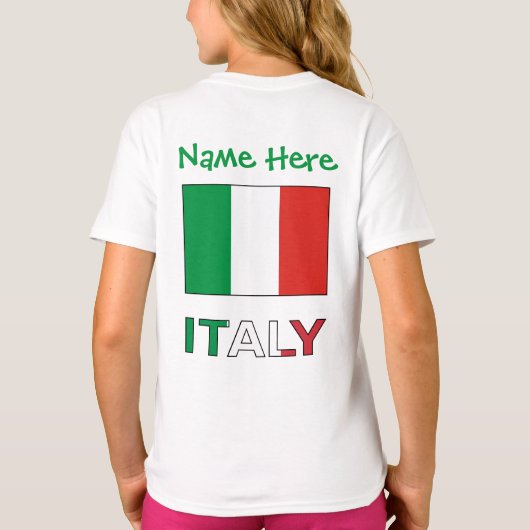 イタリアとイタリアン国旗の緑のパーソナライズ少女 Tシャツ (裏面)