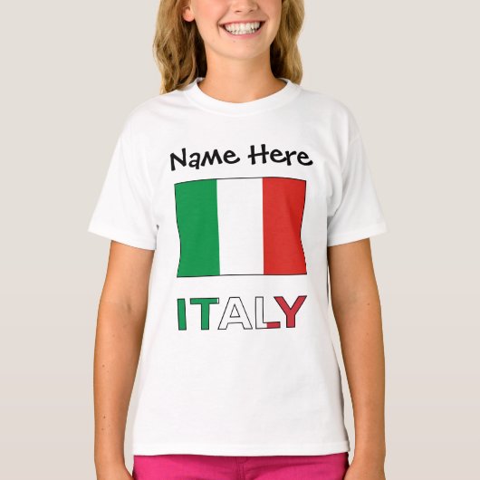 イタリアとイタリアン国旗の緑のパーソナライズ少女 Tシャツ (正面)