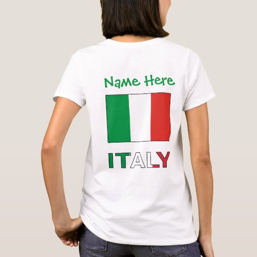 イタリアとイタリアン国旗の緑の個人用設定の女性 Tシャツ (裏面)