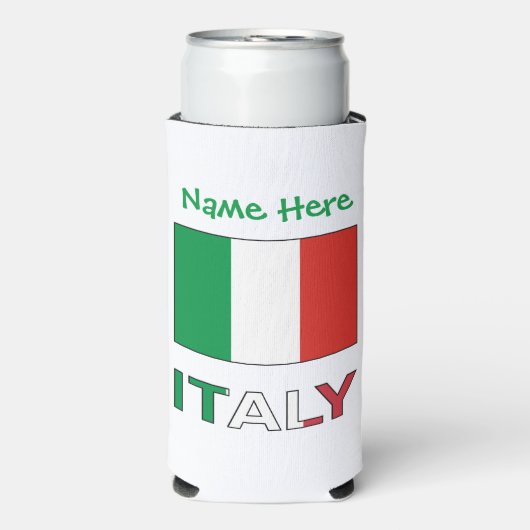イタリアとイタリアン国旗の緑の個人用設定 スリム缶クーラー (Seltzer正面)