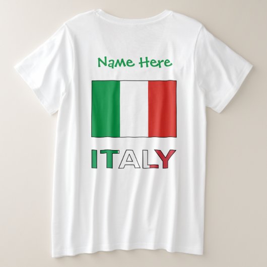 イタリアとイタリアン国旗の緑の個人用設定 プラスサイズTシャツ (デザイン裏面)