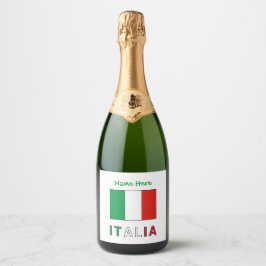 イタリアとイタリア国旗のグリーンパーソナライゼーション スパークリングワインラベル