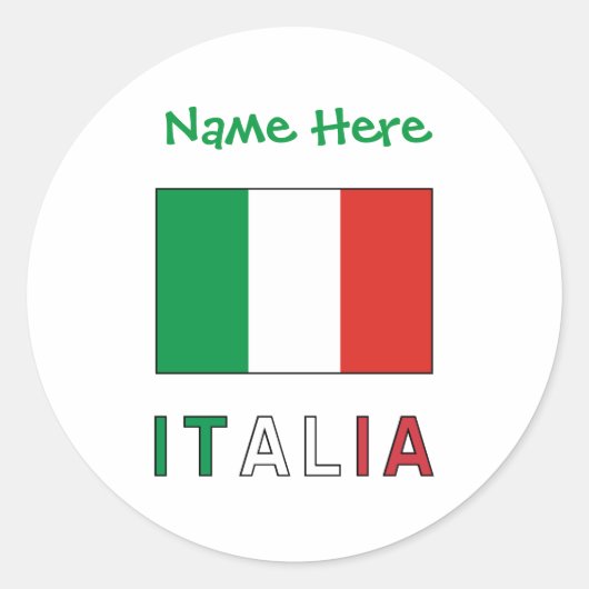 イタリアとイタリア国旗のグリーンパーソナライゼーション ラウンドシール (正面)