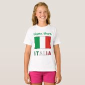 イタリアとイタリア国旗のグリーンパーソナライゼーション Tシャツ (正面フル)