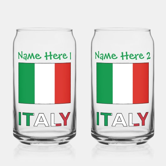 イタリアとイタリア国旗グリーンパーソナライゼーション ガラス缶 (正面)