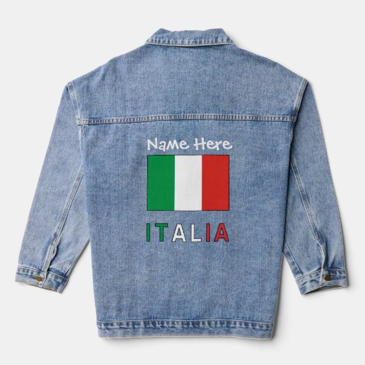 イタリアとイタリア国旗 ブラック パーソナライゼーション デニムジャケット (裏面)